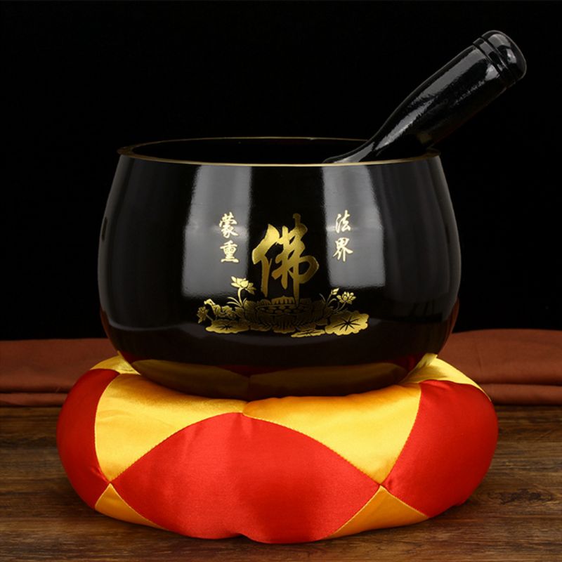 Black Tibetan Buddhist Singing Bowl With Symbols