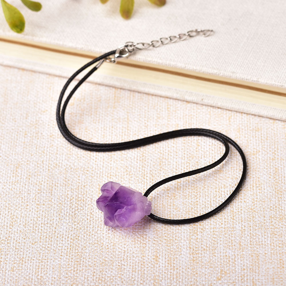 Natural Raw Amethyst Crystal Necklace