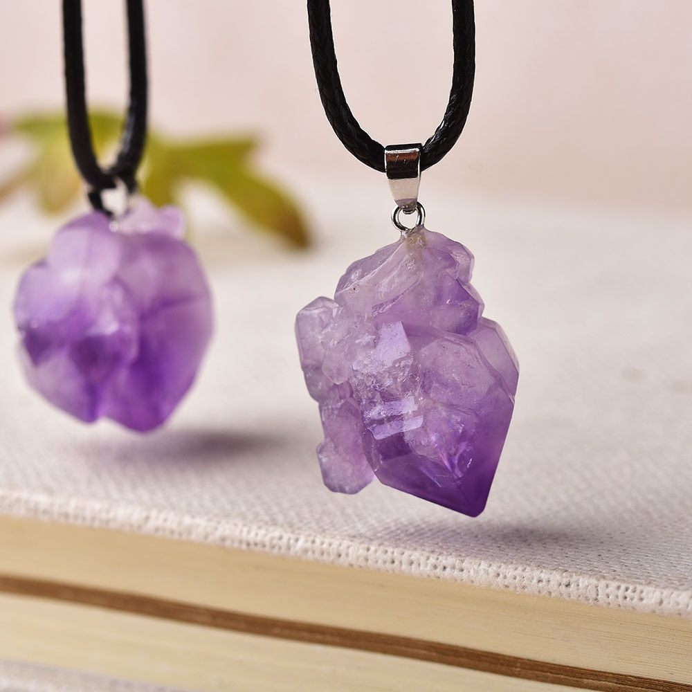 Natural Raw Amethyst Crystal Necklace