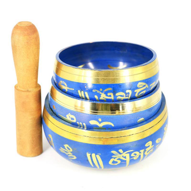 Blue Tibetan Buddhist Singing Bowl With Symbols