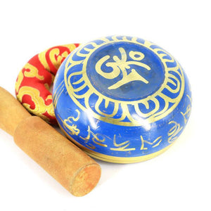 Blue Tibetan Buddhist Singing Bowl With Symbols