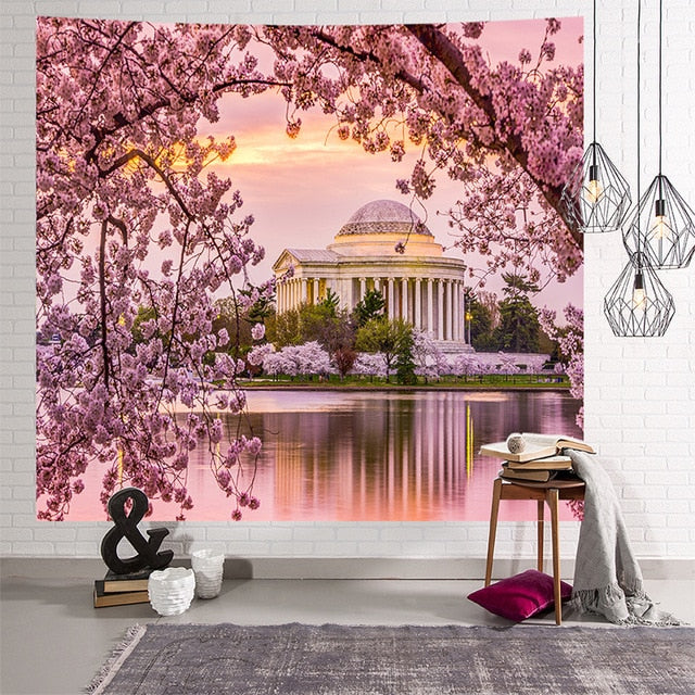 Japanese Cherry Blossom Wall Tapestry